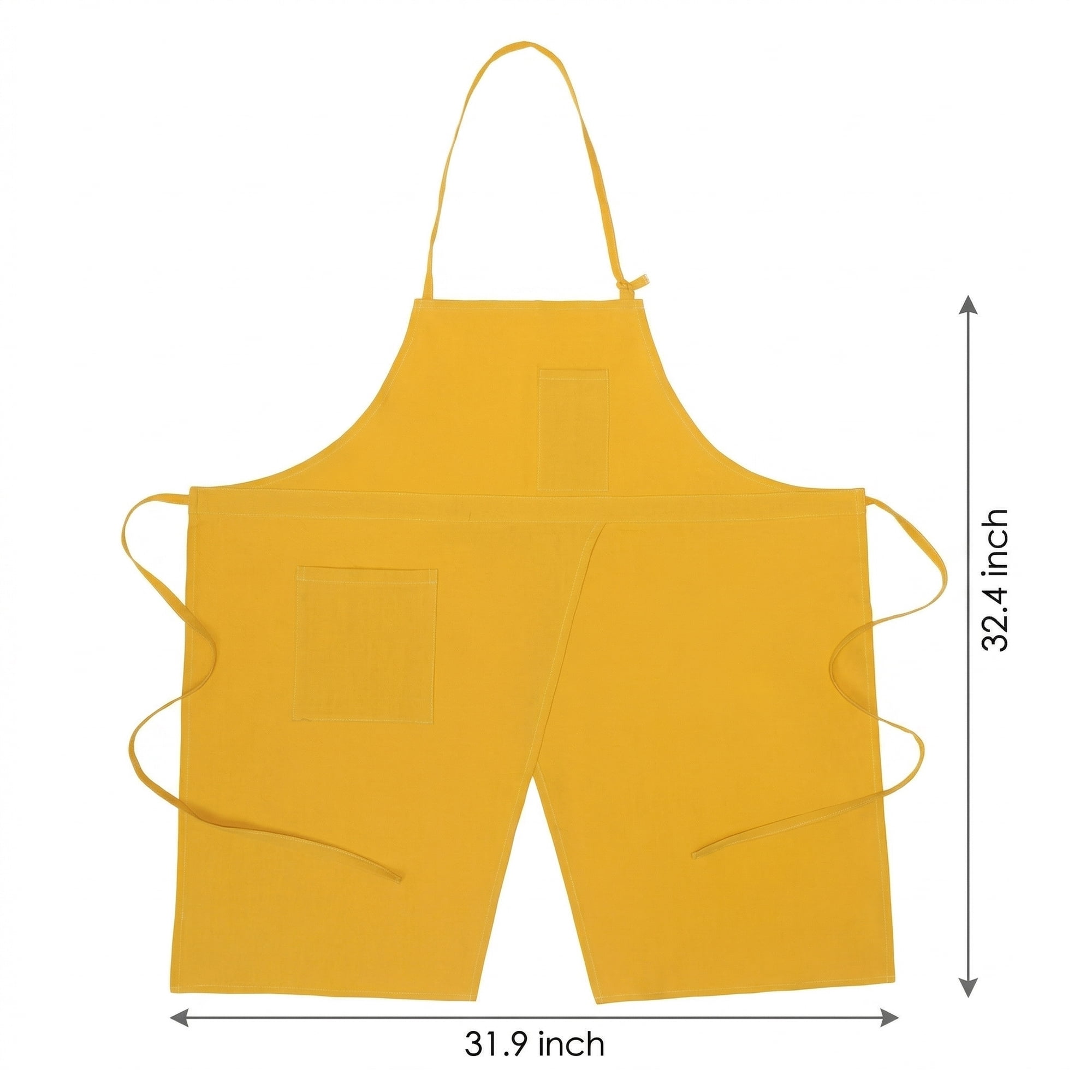 Unique Bargains Farmhouse Durable Cotton Apron with Pockets 32.4x31.9in Sunflower Yellow