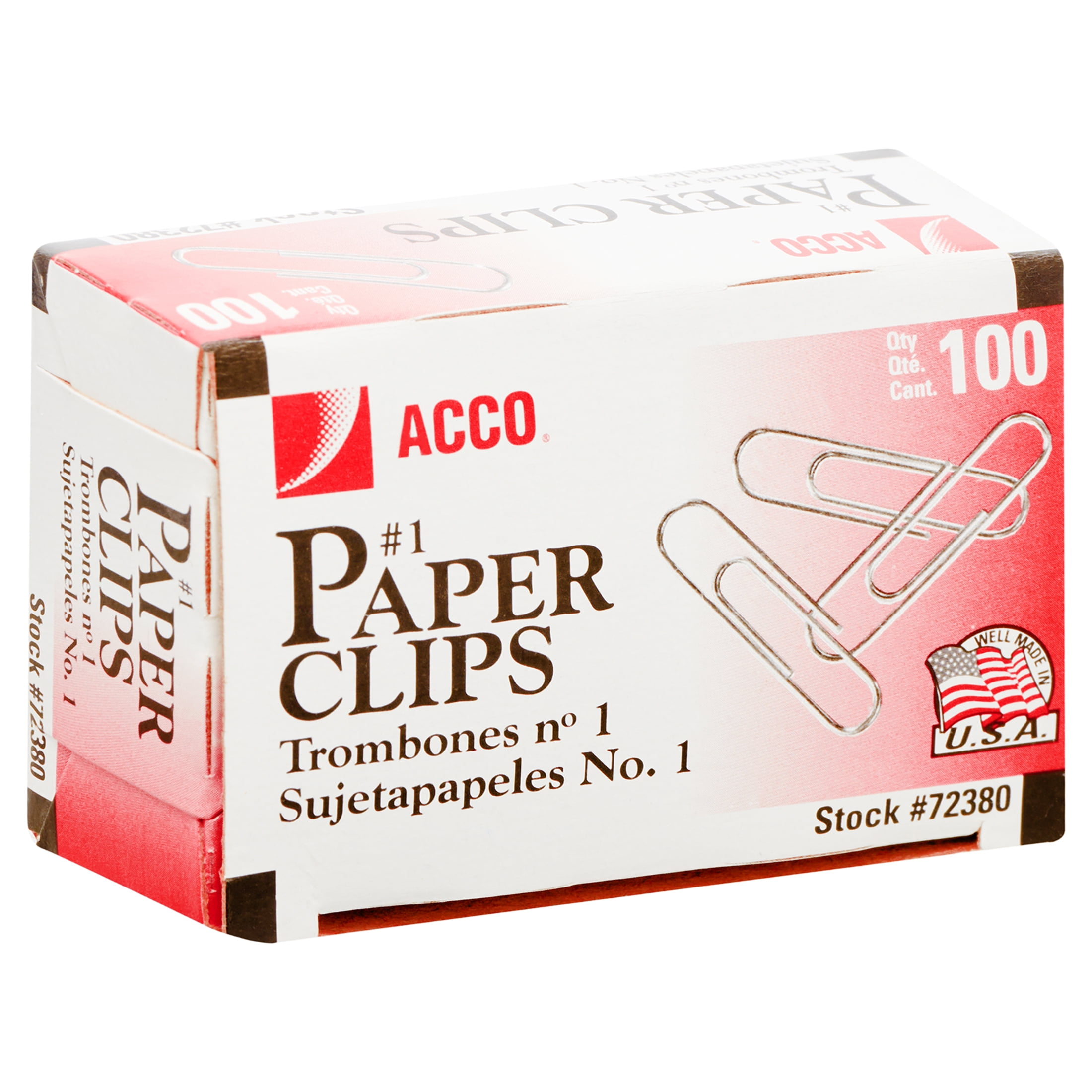 Acco Paper Clip Regular - 1.3 Width - 100 / Box - Silver - Steel