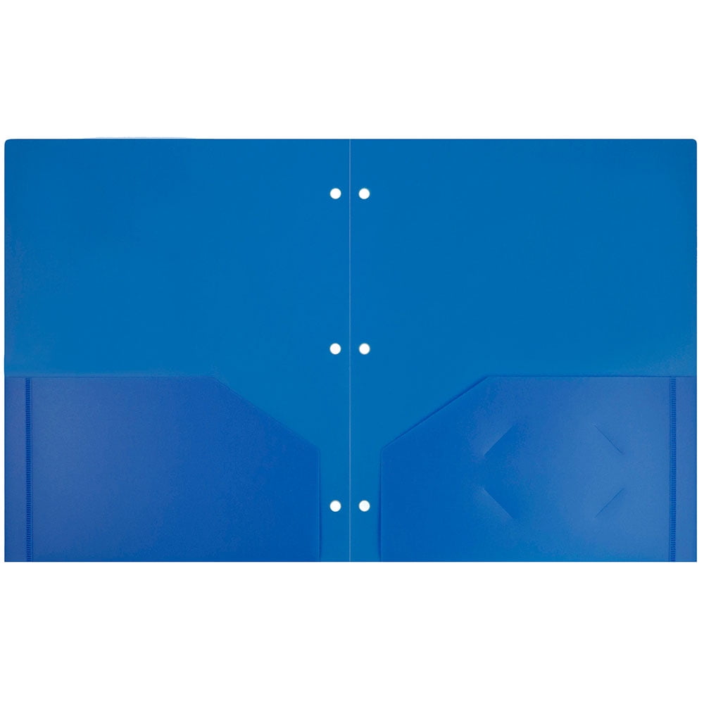 JAM Paper Plastic 3 Hole Punch Folders, Blue, 6/Pack