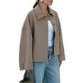 thumbnail image 2 of Womens Cropped Pea Coat Casual Button Down Short Jackets Fall Winter Outerwear Brown S, 2 of 9
