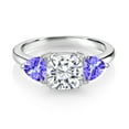 thumbnail image 2 of Gem Stone King 925 Sterling Silver White Moissanite and Blue Tanzanite 3 Stone Engagement Ring for Women (2.50 Cttw, Gemstone Birthstone, Size 8), 2 of 3