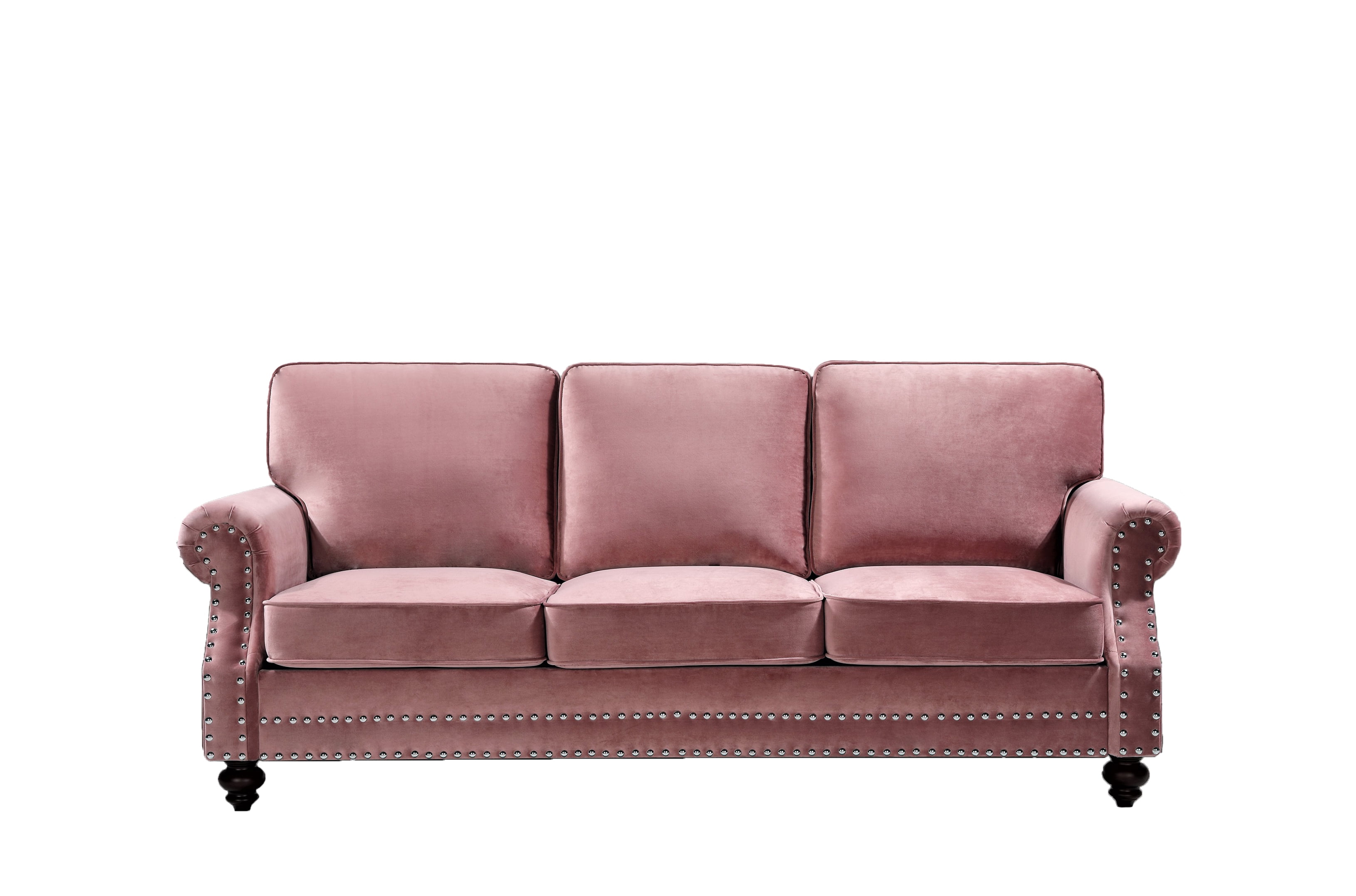 Uspridefurniture Feingold 85'' Velvet Rolled Arm Sofa, Pink