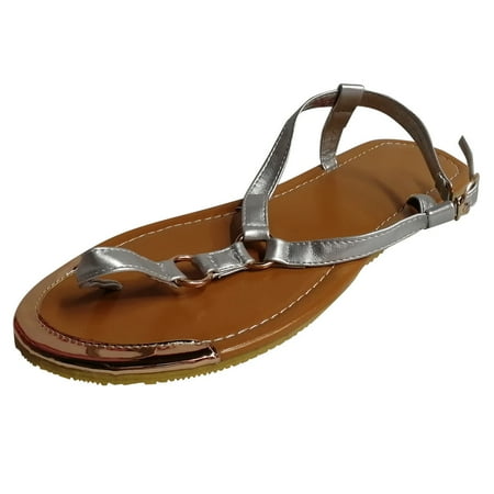 

WANYNG slippers for women Summer Womens Flip-Flops Open Toe Casual Shoes Flats Comfortable Roman Sandals Women Shoes Silver 41