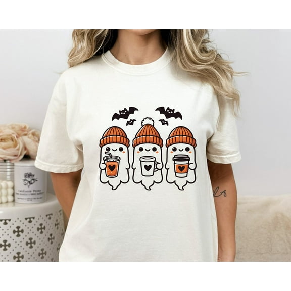 Cute Coffee Ghosts Shirt, Halloween Ghost T-Shirt, Cozy Autumn Ghosts Shirt, Spooky Coffee Shirt, Perfect Halloween Gift