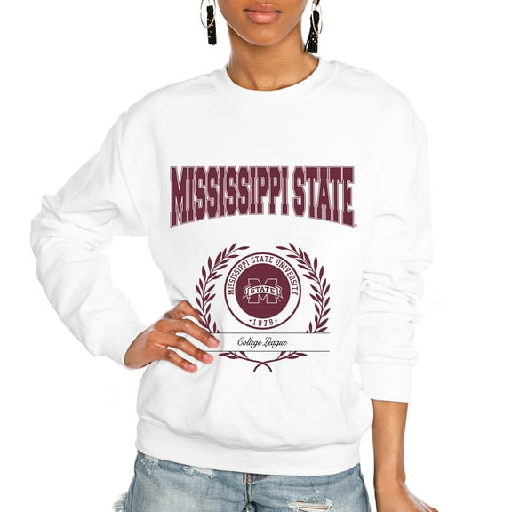 Women's Gameday Couture White Mississippi State Bulldogs It's a Vibe Classic Fleece Crewneck Pullover Sweatshirt
