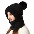thumbnail image 6 of Outfmvch Cold Cap Womens Knit Beanie Hat Fleece Lined Winter Scarf Mask Set Snow Caps Plush Earmuff Skull Hats with Pompom 3 in 1 Fuzzy Winter Hat Black 4 One Size, 6 of 6