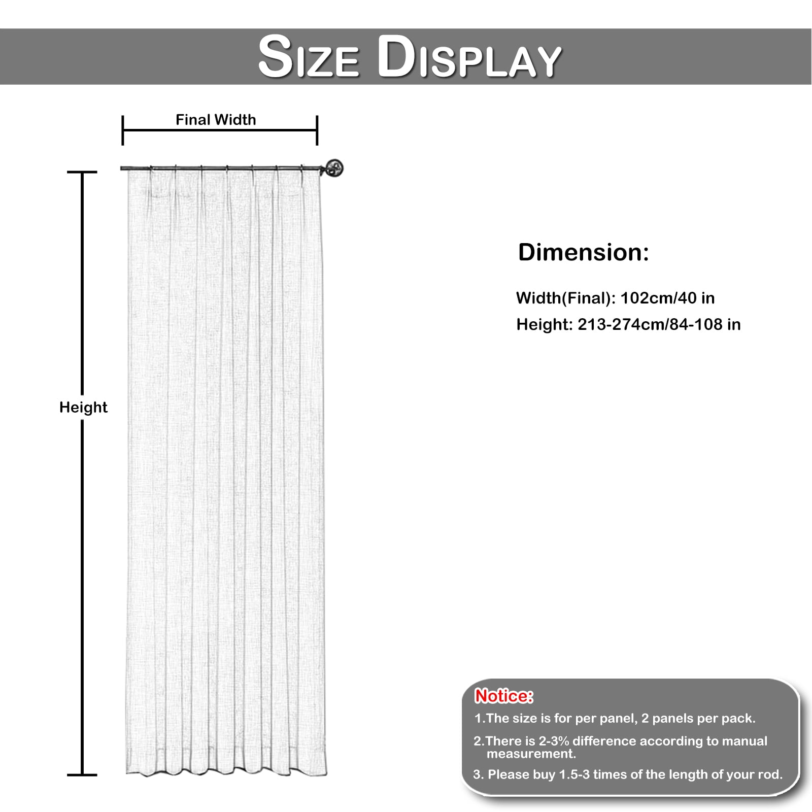 Lapalife Pinch Pleated Sheer Curtains 84 inches Long 2 Panels Set, Linen Pattern Light Filtering Sheer Curtain for Living Room Bedroom with Hooks and Rings, Light Gray, 40"x 108"
