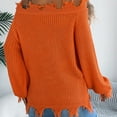 thumbnail image 4 of Women's Openwork Knit Sweater Casual Long-Sleeved Off-The-Shoulder Top With Frayed Edges, 4 of 7