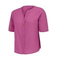 thumbnail image 6 of Pink Womens Tops Linen Shirts for Women Summer Cotton Linen V Neck Short Sleeve Tops Loose Vacation Beach Solid Blouses Tunic Tops Shirts for Women, 6 of 6