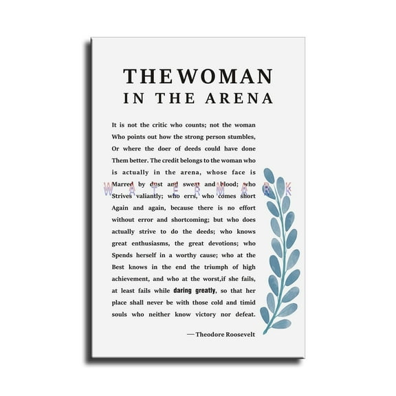 Motivational Poster - The Woman in The Arena Inspirational Canvas Wall Art Theodore Roosevelt Quotes Canvas Prints Artwork for Office Bedroom Home Gym Decor- Ideal Gift for Ladies