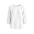 thumbnail image 5 of TGSLY Crew Neck Linen Tops for Women Lightweight Soft Solid Color Crinkle Blouses Relaxed Dressy 3/4 Balloon Sleeve Tshirts with Elastic Cuffs L, 5 of 6