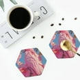 thumbnail image 4 of Honeii Pink Parrot Tropical Blossoms Print Leather Coaster Set of 4, Ideal for Safeguarding Your Furniture from Drinks Spills and Effortless Cleanup-Hexagon, 4 of 6
