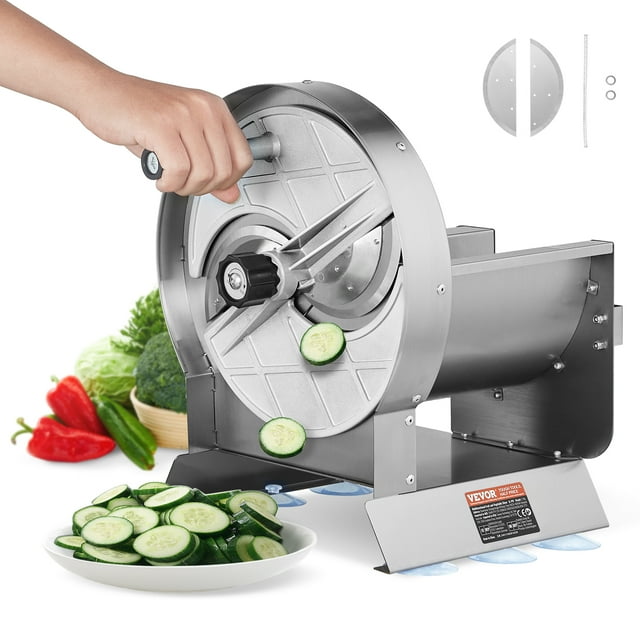 VEVOR Trancheuse Manuelle pour Légumes et Fruits, Trancheuse Commerciale à Épaisseur Réglable 0-0,5 Pouces/0-12 mm, Coupe-Aliments en Acier Inoxydable avec 2 Lames de Rechange, pour Pomme de Terre, Concombre, Citron, Tomate