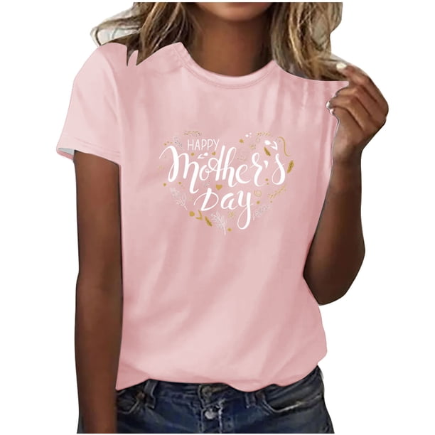 Blusas de Manga Corta para las Mujeres Imprimir Cuello Redondo, Camiseta Casual para Primavera Verano Diario