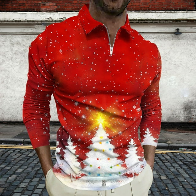 Blusa y camisa de manga larga con cuello vuelto para hombre, jersey con cremallera y solapa estampada, blusa de manga larga con cuello vuelto, blusa de poliéster para hombre