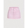 thumbnail image 2 of Womens Pink Fitted Denim Mini Skirt With Bow-Tie Pocket Details, 2 of 8