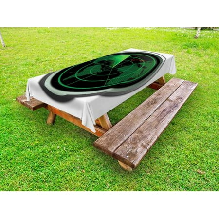 

Airplane Outdoor Tablecloth Plane Flight Screen Radar Route Avitaion Green Figures on Monochrome Background Decorative Washable Fabric Picnic Tablecloth 58 X 104 Inches Green Black by Ambesonne
