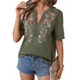 thumbnail image 1 of Camisas Mexicanas para Mujer, Blusa Tradicional de Verano Bordada, Túnica Floral, Cuello en V, Camiseta de Corta. Verde S, 1 of 8