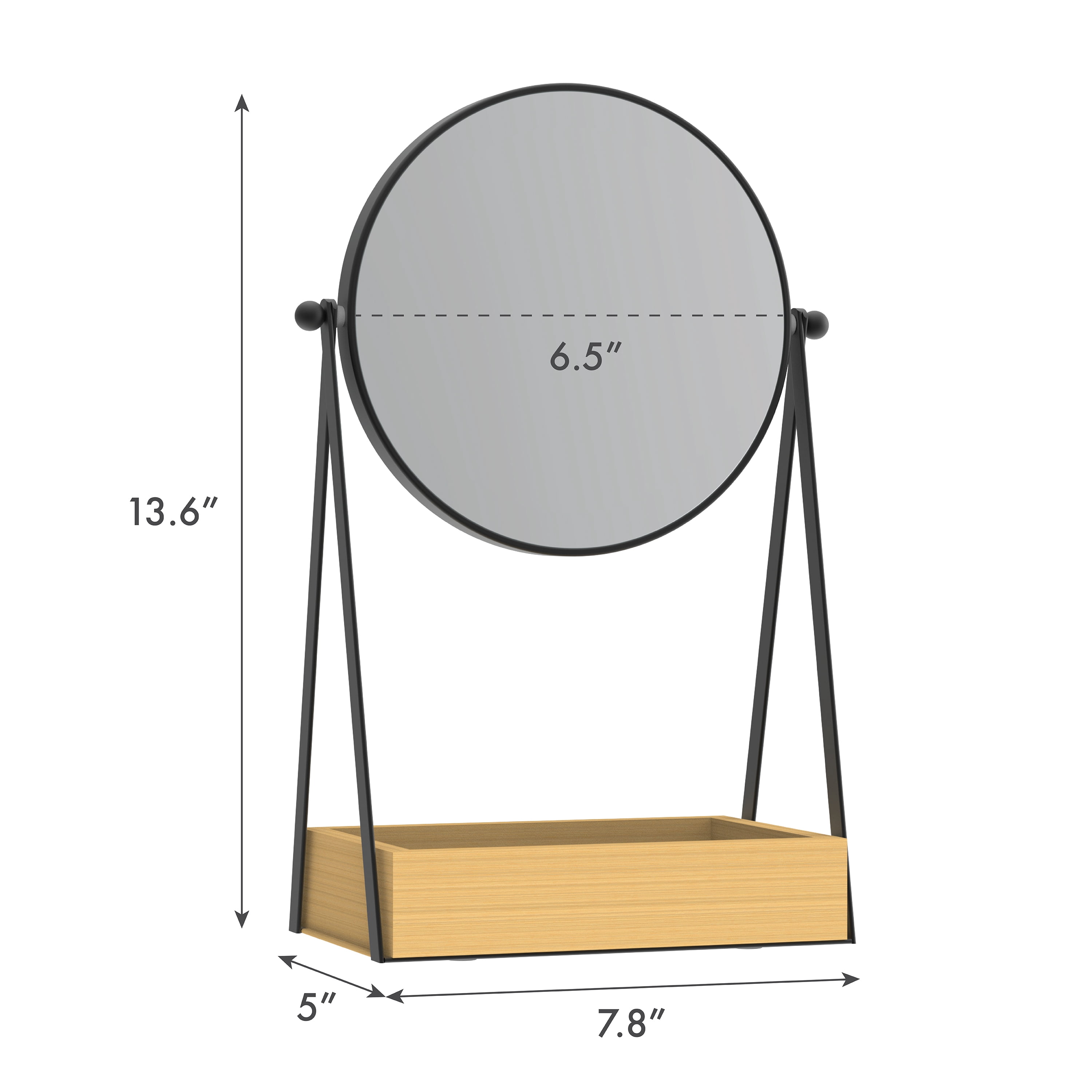 Better Homes & Gardens Vanity Mirror, 6.5in. Desk Mirror with 1X/3X Magnification and Bamboo Storage Tray