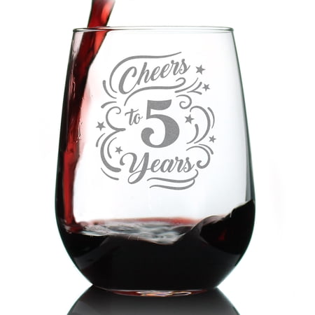 Bevvee Stemless Wine Glass 17 oz Cheers 5 Years 5th Anniversary Gifts Wine Glasses
