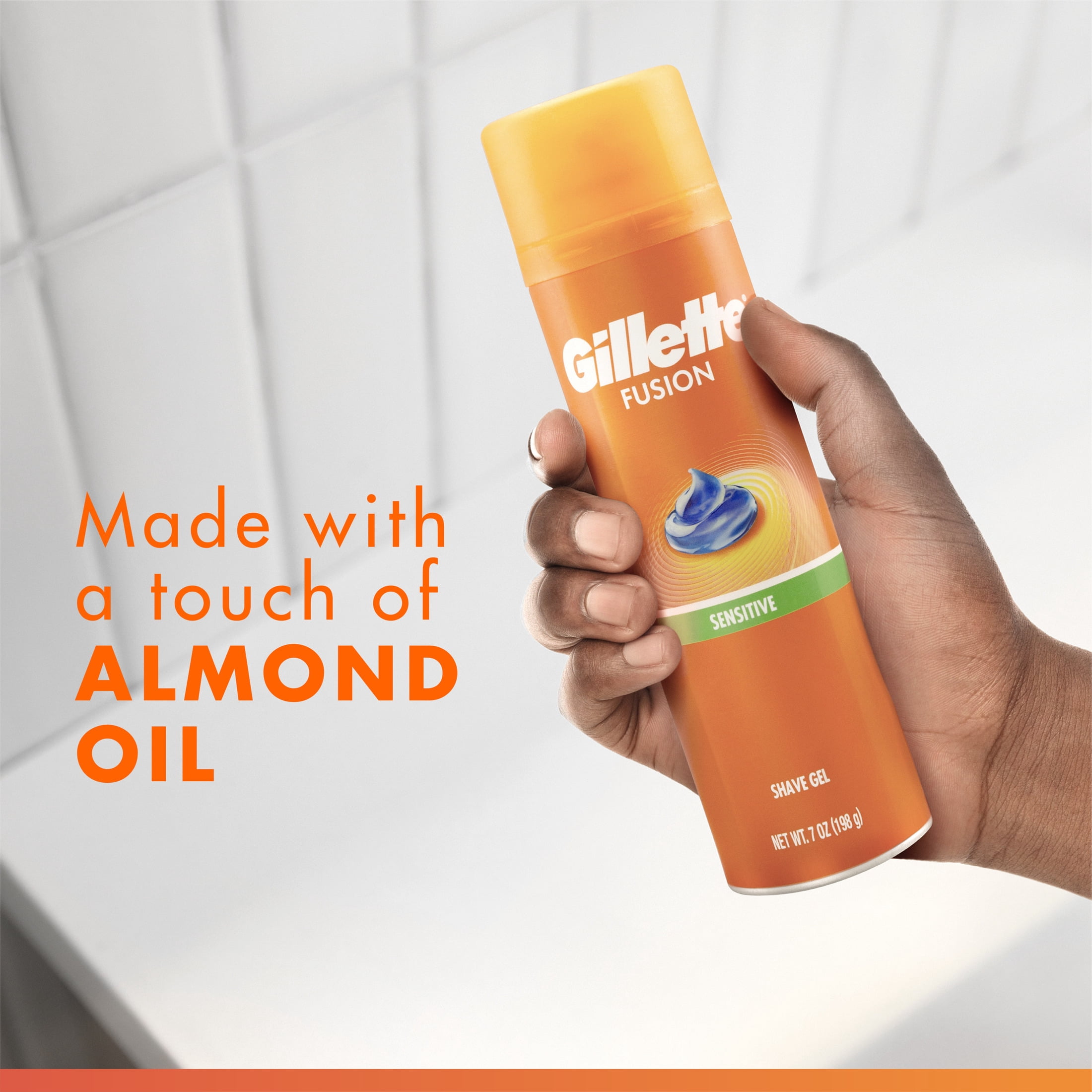 Gillette Fusion Shave Gel, Sensitive Skin Shaving Gel with Almond Oil for Men, 7 oz Pack of 2