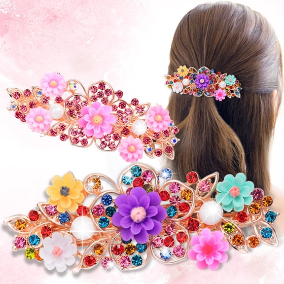 HEVIRGO Hair Clip All-match Faux Rhinestone Alloy Colorful Portable Hairpins for Girl