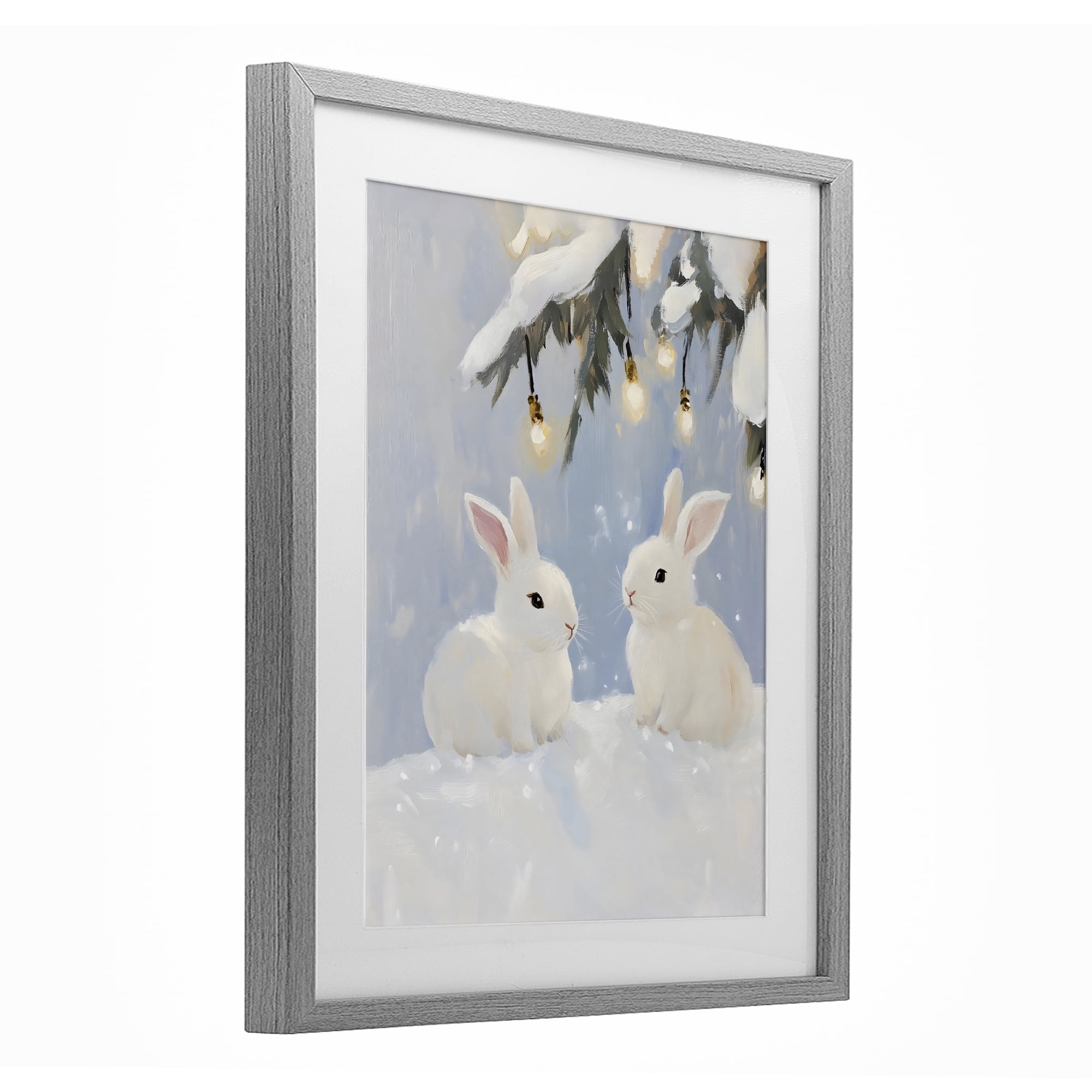 Stupell Industries Winter Bunnies Under Twinkling Lights Gray Framed Print Under Glass, design by The Prints Vibe