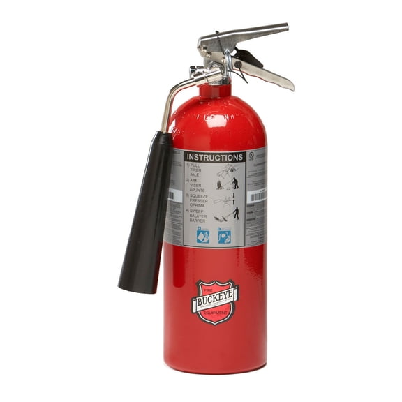 5 LB Co2 Buckeye Fire Extinguisher, With wall Hook And Monthly Inspection Tag.