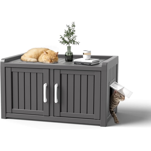 Joxxoaa Outdoor resin weatherproof cat house,ventilated and insulated for Cats,Kittens,Puppies,washable,easy to assemble,scratch- and bite-resistant,non-stick to hair (black)