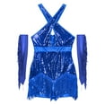 thumbnail image 3 of TSSOE Women Glittery Latin Dance Outfit Sleeveless Tassel Leotard with Gloves  Salsa Ballroom Dance Royal Blue XL, 3 of 5