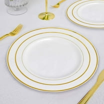Efavormart 10 Pack - 8" White Très Chic Round Disposable Plastic Salad Dessert Plates With Gold Rim for Weddings, Birthdays, Parties, Gathering, Graduation Ceremonies, Special Events