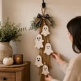 thumbnail image 5 of Rustic Wooden Ghost Halloween Wall Hanging, Sweet Smiling Ghost Door Hanger with Tassel Bow Faux Greenery, Farmhouse Halloween Wall Decor for Entryway Living Room, 5 of 8