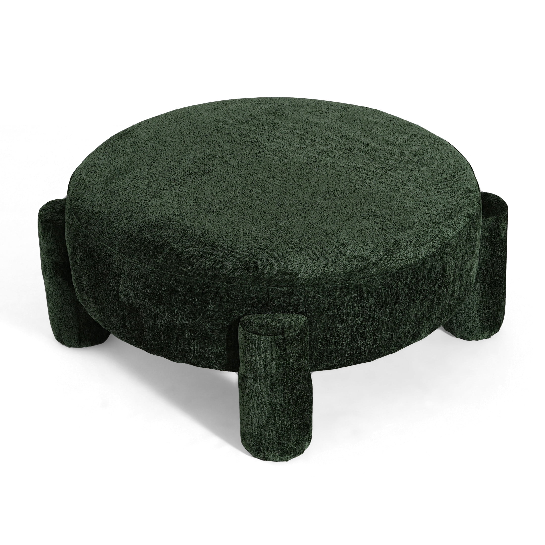 Christopher Knight Home 40" Round Large Accent Ottoman, Fully Upholstered Velvet with Tube Legs, Green