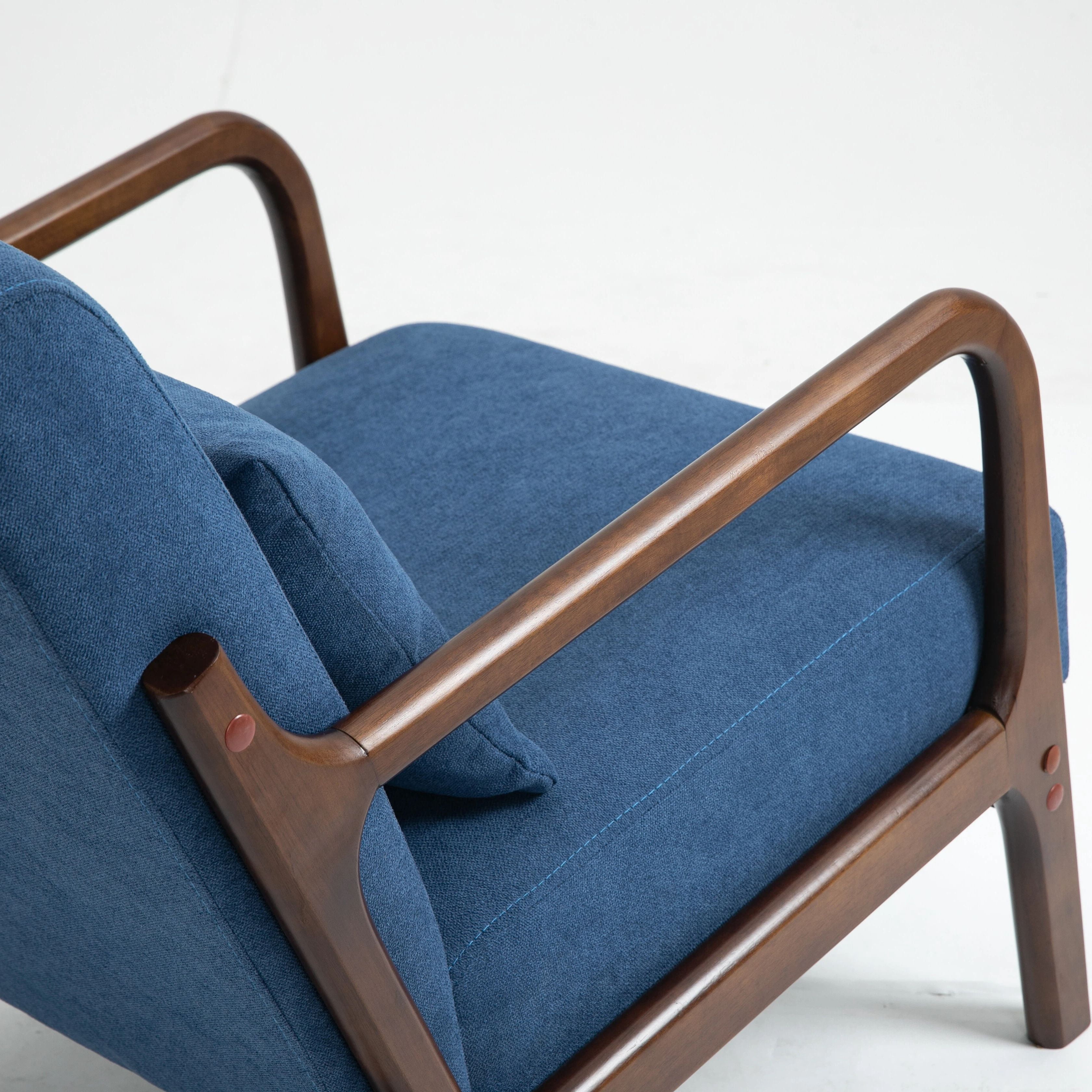 Euroco Mid-Century Modern Accent Chair, Upholstered Armchair with A Pillow and Wood Legs,Comfy Reading Chair for Living Room Bedroom Office,Blue