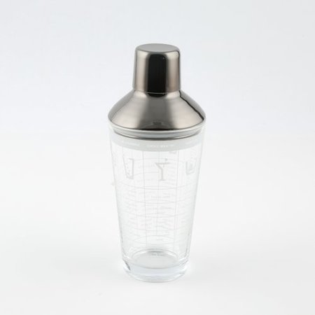 Glass Cocktail Shaker Printed With Recipes  Black finish leak-proof lid