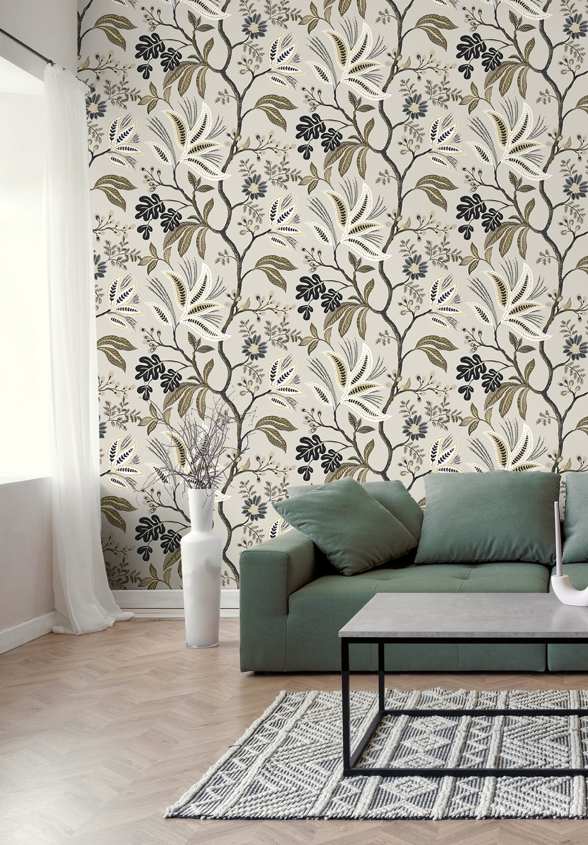 NextWall Neutral Forest Flourish Peel and Stick Wallpaper - 27 in. W x 18 ft. L Roll