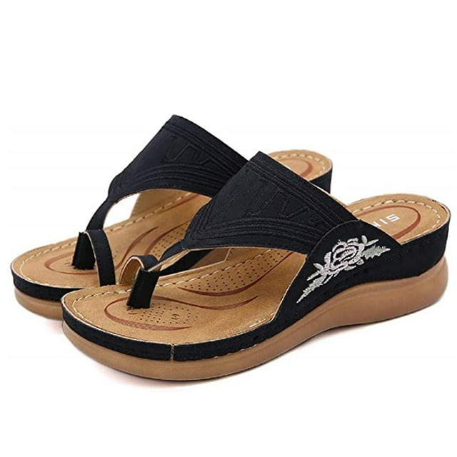 Embroidery Orthopedic Comfy Flip Flop Sandals For Women 3-arch Support Reduces Pain