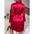 thumbnail image 2 of Solid Satin Sexy Night Robe Elegant Long Sleeve V Neck House Robe With Belt Women's Sleepwear, 2 of 4