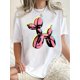 thumbnail image 1 of Camiseta con estampado de cachorro y globo colorido para mujer. Cuello redondo informal, manga corta, algodón elástico, lavable a máquina. Ideal para verano y tiempo libre., 1 of 8