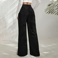 thumbnail image 4 of Woman Elastic High Waist Long Pants Split Hem Pure Color Trousers Wide Leg Pocket Long Pants Black L, 4 of 6