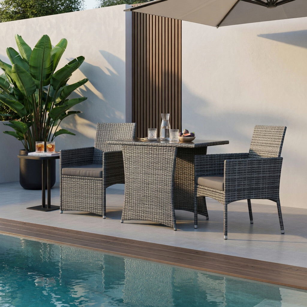 Hommoo 3-Piece Patio Rattan Furniture Set, Steel Frame Outdoor Sofa & Table with Washable Cushions for Balcony, Porch, Garden, Gray