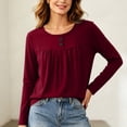 thumbnail image 2 of Posijego Womens Long Sleeve T Shirts Pleated Crew Neck Casual Solid Color Base Layer Tee Shirt Going out Tops, 2 of 6