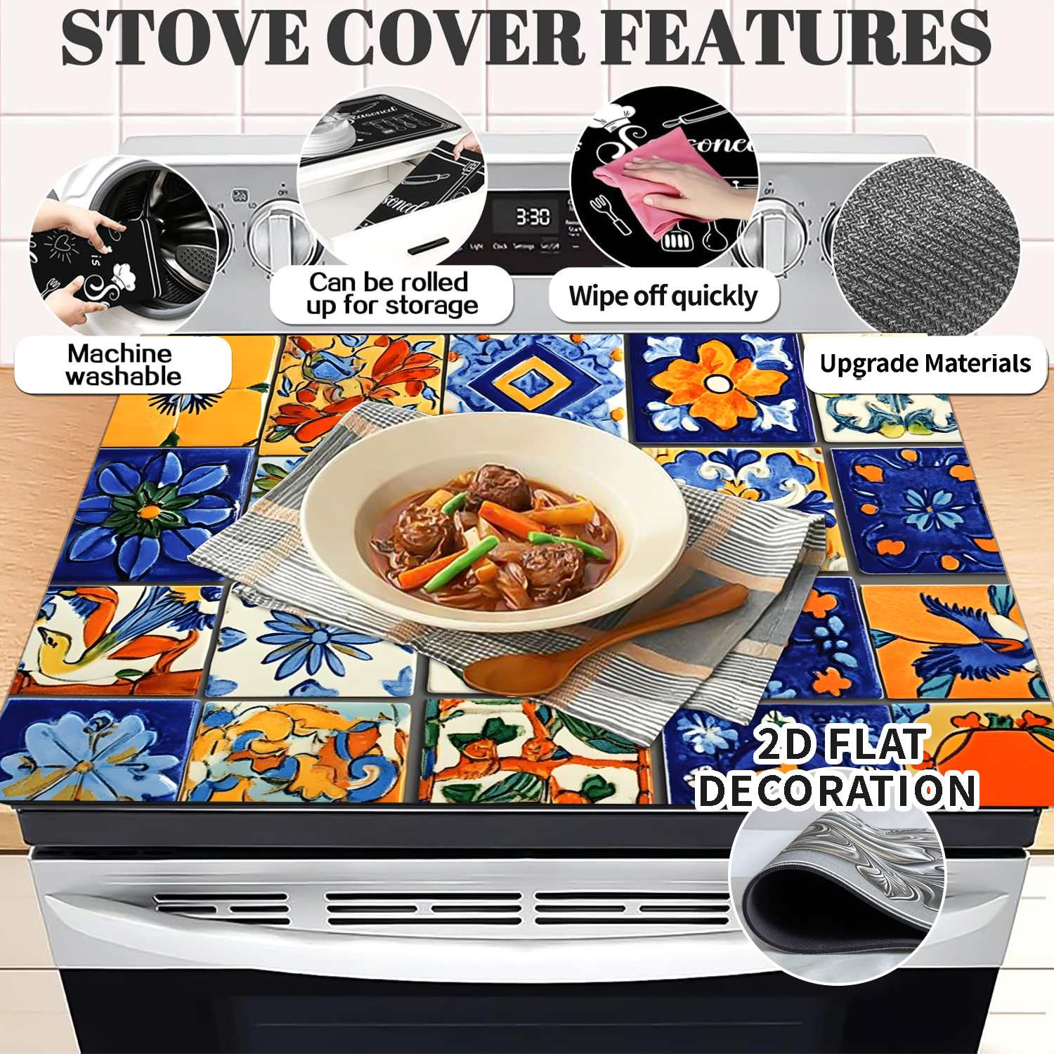 1pc Stove Top Cover for Electric Stove 28 "x 20 ", Bohemian Pattern Heat Resistant Glass Top Stove Cover Protector, Induction Cooktop Protector Stove Top Covers Mat, Kitchen Flat Stove Top Covers