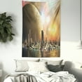 thumbnail image 3 of Cityscape Tapestry, Utopia Islands Floating Future Cities Imaginary Fantasy Artwork Futuristic, Wall Hanging for Bedroom Living Room Dorm Decor, 40W X 60L Inches, Yellow Peach, by Ambesonne, 3 of 5