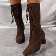 thumbnail image 1 of Cameland Chaussures Rétro pour Femmes Décontractées à Talons Bas Épais Grande Taille Mi-Mollet à Lacets, 1 of 8
