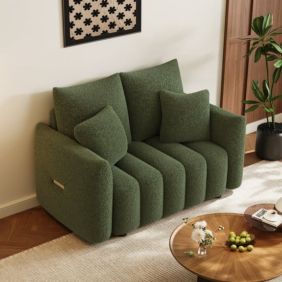 Wiilayok 56" Modern Loveseat Small Sofa,Teddy 2 Seater Sofa Couch with Back Cushions,Tufted Single Sofa Accent Chair for Small Spaces Living Room Bedroom Studio Office,Olive Green