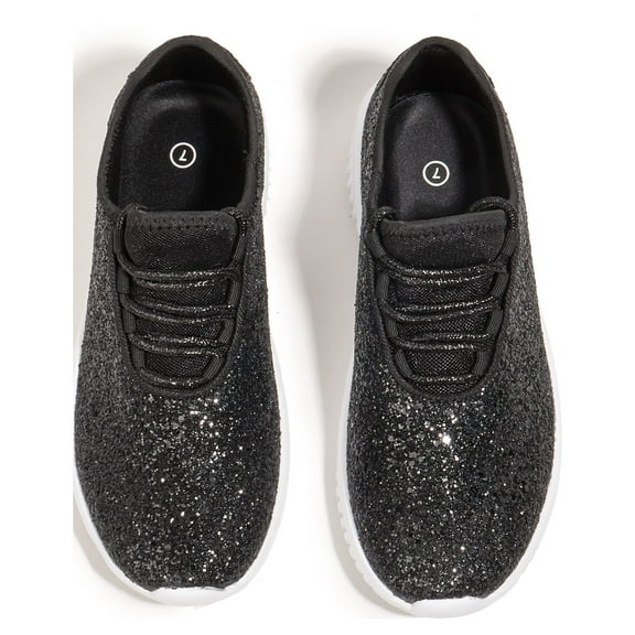 LUCKY STEP Fashion Glitter Sneakers for Womens/Girls Silp On Running Shoes Lightweigt Tennis Walking Sneakers(Black,6B(M)US)