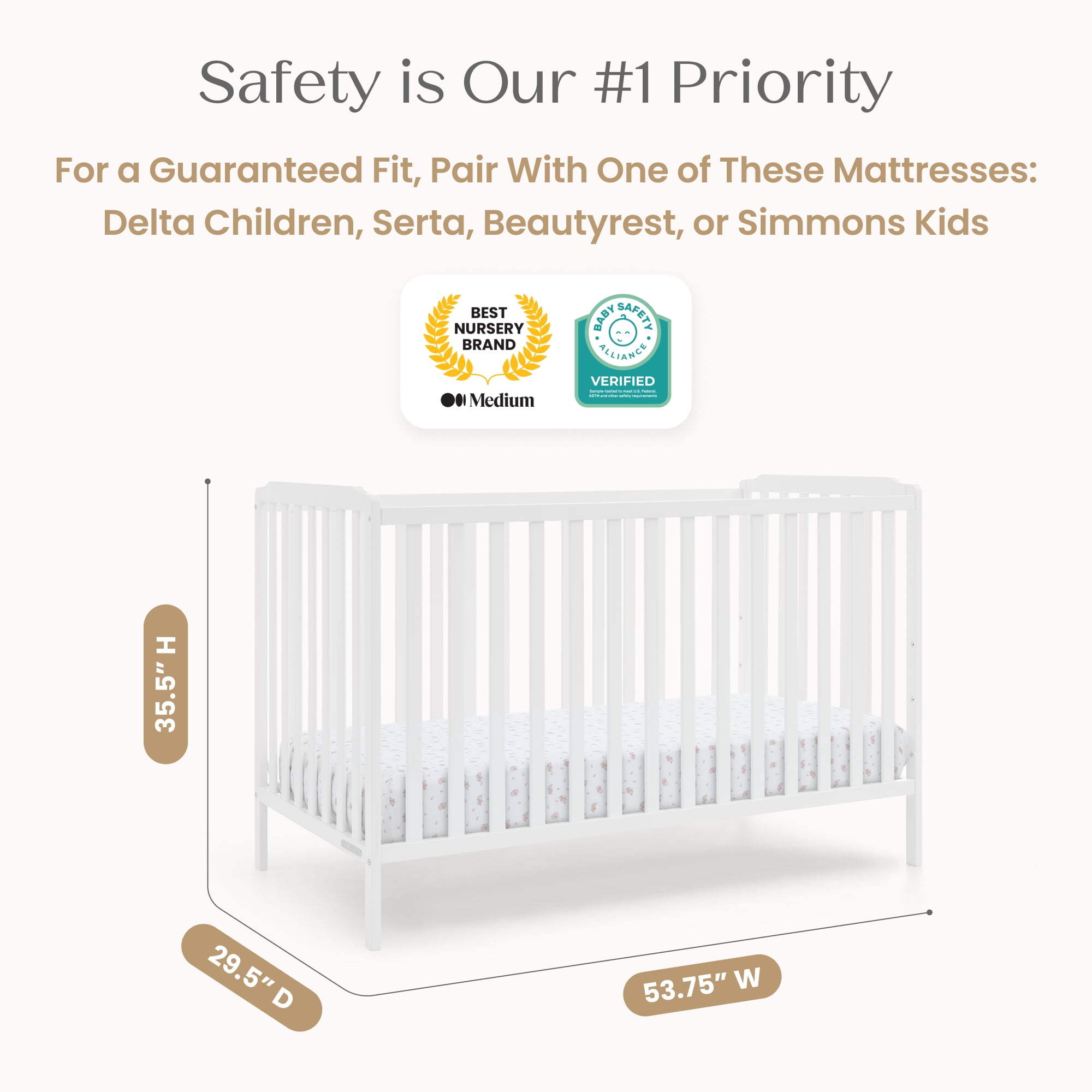 Delta Children Emmie 4-in-1 Convertible Crib - Converts from Baby Crib to Toddler Bed, Daybed and Sofa Bed, Fits Standard Full-Size Crib Mattress, White