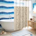 thumbnail image 5 of No Hook Shower Curtain, Japanese Shower Curtains for Bathroom with See Through Top Window, Beige Farmhouse Retro Floral Leaf Pattern Waterproof & Washable Bath Curtain Stand Up Stall 36"x72", 5 of 9