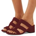 thumbnail image 4 of YDN Women Cute Round Open Toe Chunky Mid Heel Strappy Gladiator Sandals Chic Cutout Slip On Mules Casual Daily Shoes Size 12 Wine Red, 4 of 4